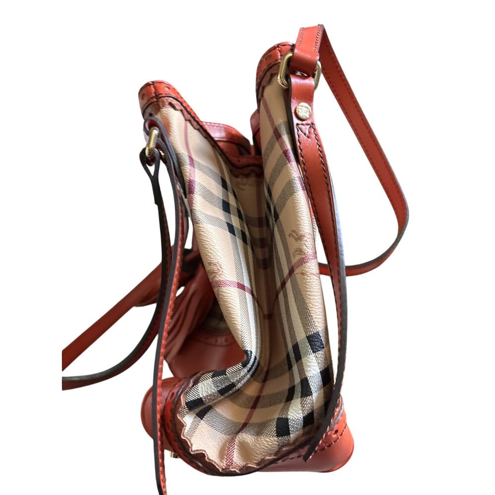 Burberry Haymarket Check Coated Canvas Crossbody Shoulder Bag Orange - Picture 6 of 12